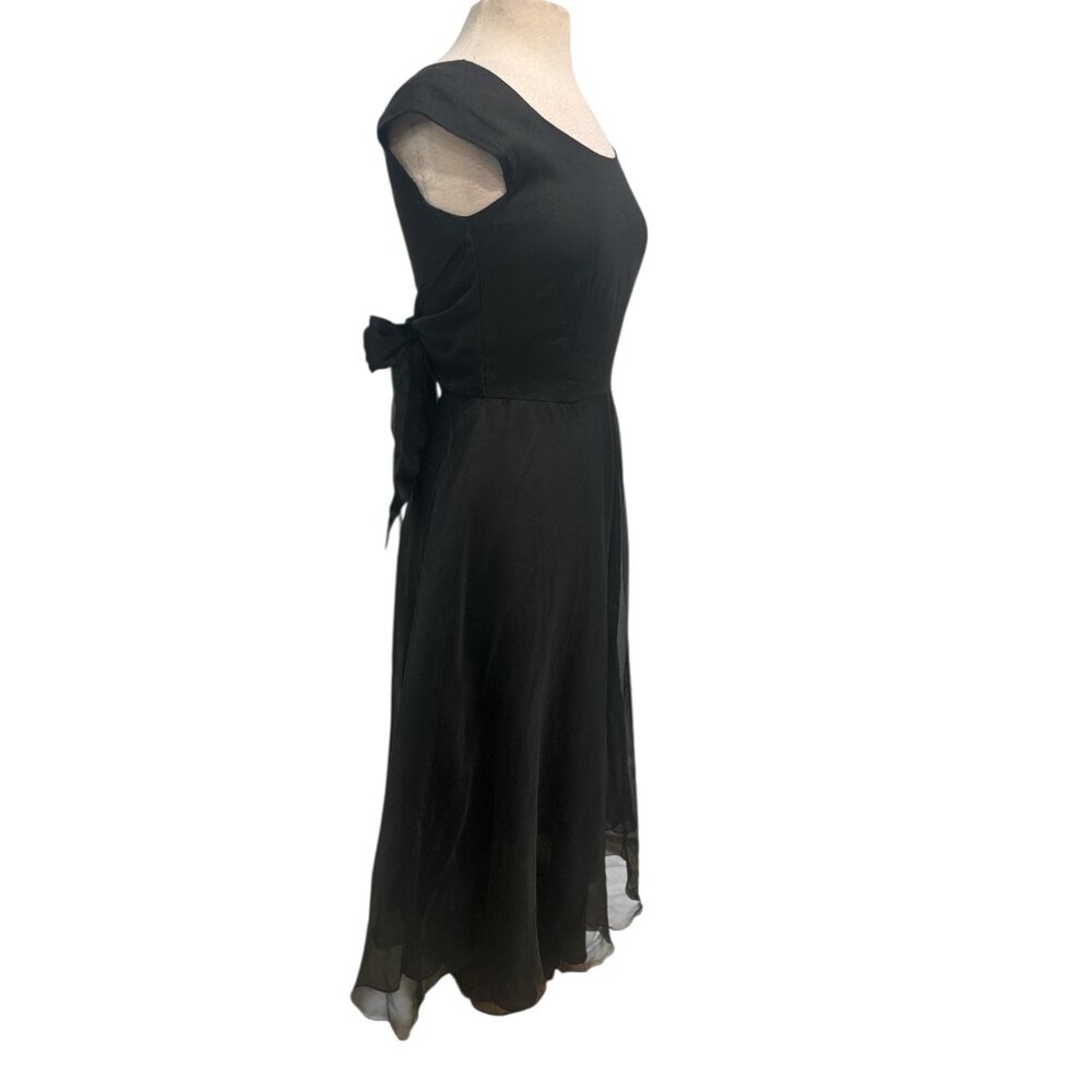 Elizabeth Wayman Black Silk Chiffon Midi Dress Tie Back USA Womens 2 - Picture 6 of 13